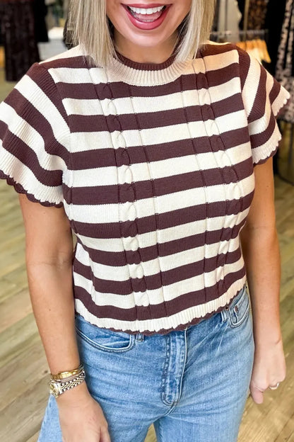 ~PREORDER~ Cocoa Cable Stripe Short Sleeve Sweater ~PREORDER~