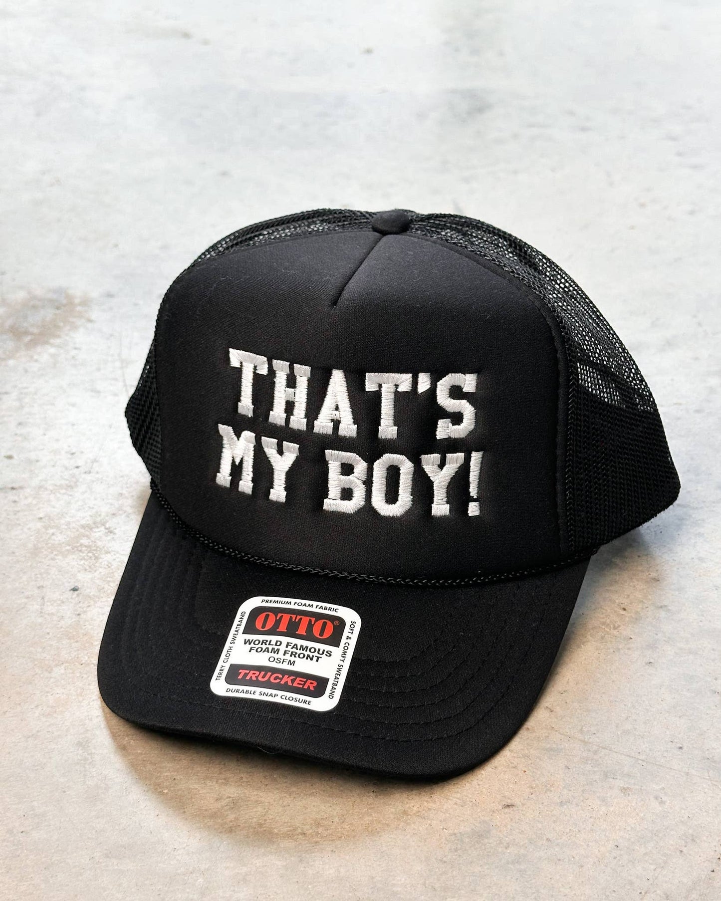 That’s My Boy Embroidered Foam Trucker Hat | Otto Brand Black Mesh Cap