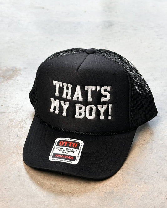 That’s My Boy Embroidered Foam Trucker Hat | Otto Brand Black Mesh Cap