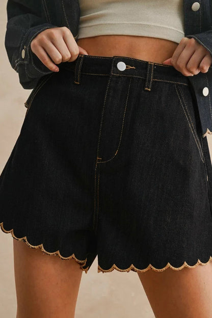 ~PREORDER ~ Scalloped Trim Casual Denim Shorts ~PREORDER ~