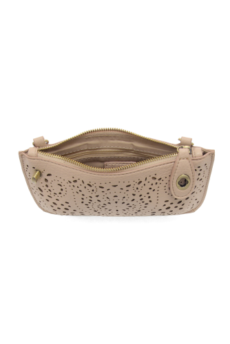 Taupe Laser Cut Eyelet Mini Wristlet Crossbody Clutch