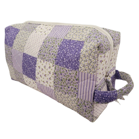 Virah Bella Violet Dreams Quilted Vanity Travel Bag | Floral Patchwork Makeup Case | Large Cosmetic Organizer | Travel Toiletry Bag