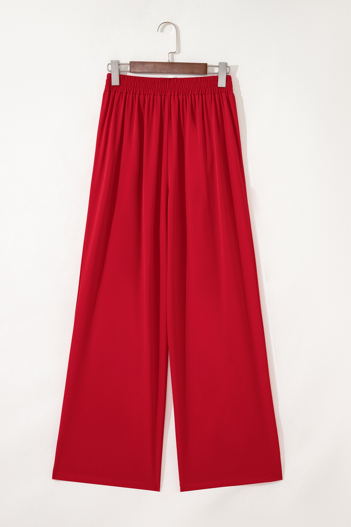 Red Wide Leg Dress Pants – High Waist Pull-On Pleated Straight Leg Pants for Women