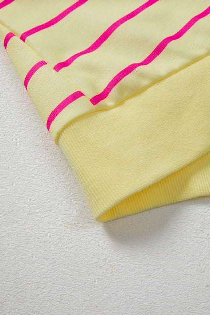 Striped Round Neck Sweatshirt with Overlap Back – Yellow & Pink Stripes