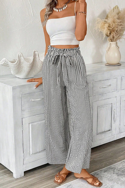 Midnight Stripe Tie-Waist Straight Pants