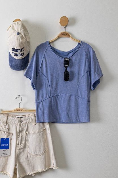 VERY JEAN Mineral Washed Denim Frayed Hem Shorts