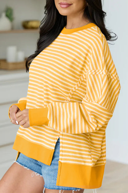 ~PREORDER~ Easy Stripe Textured Knit Split Hem Top ~PREORDER~