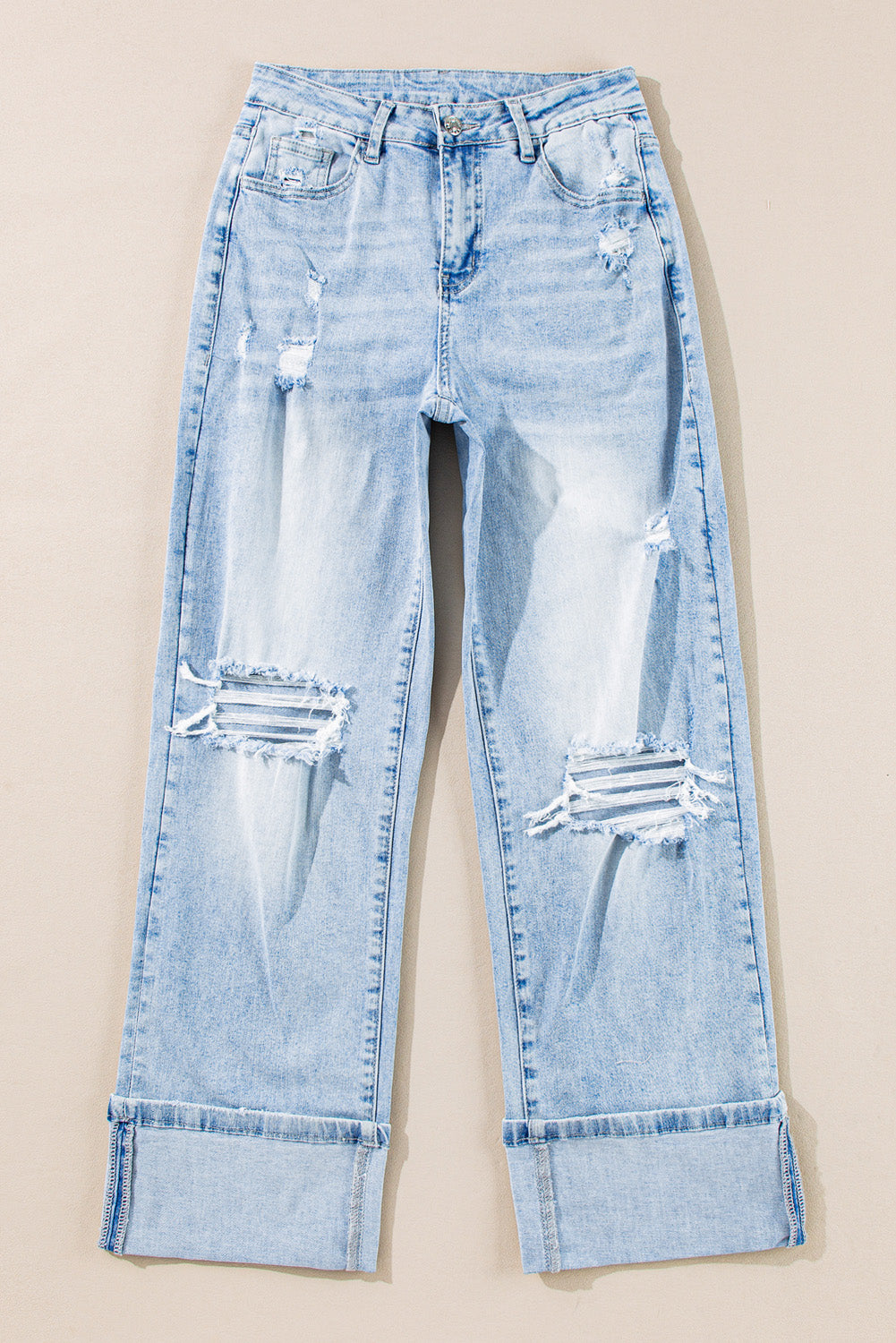 90s Vintage Light Wash Distressed Straight Leg Jeans