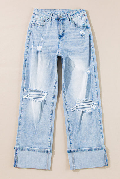 90s Vintage Light Wash Distressed Straight Leg Jeans