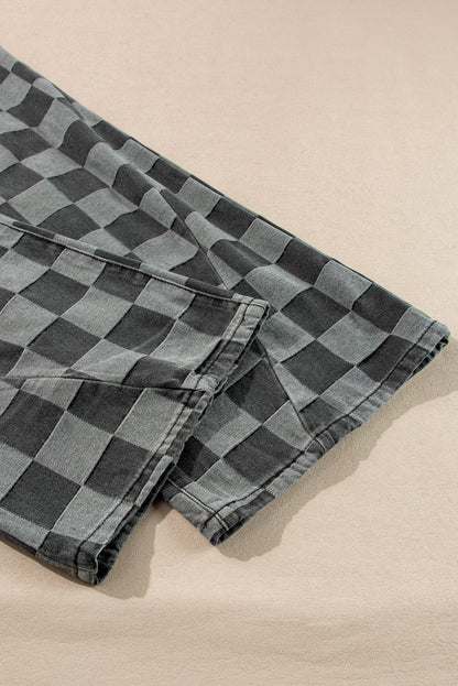 ~PREORDER ~ Dark Grey Checkered Denim Wide Leg Jeans ~PREORDER ~