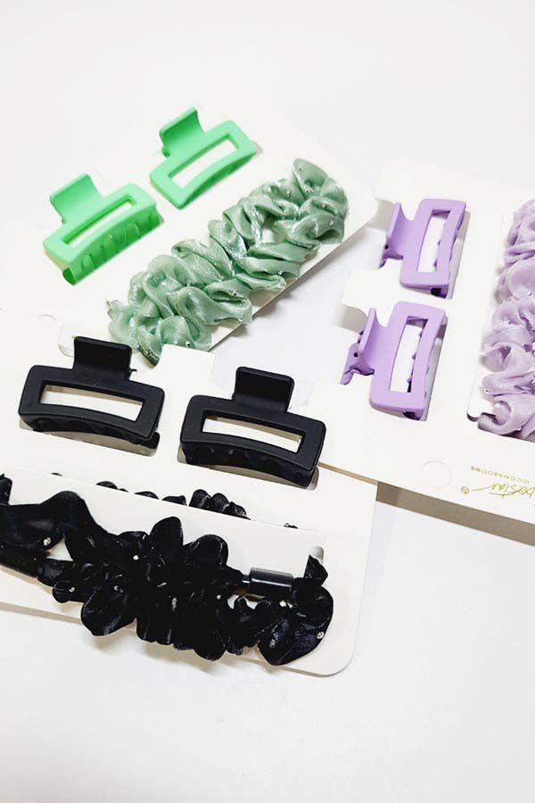 4 pc Small Hair Claw Clip and Scrunchie Set