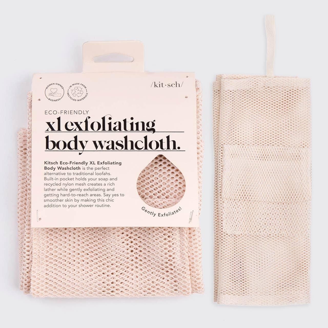 “XL blush exfoliating body washcloth”
“Full-body exfoliating shower cloth in blush pink”
“Reusable eco-friendly exfoliating body washcloth”