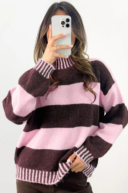 ~PREORDER~ Sweet on You Pink & Chocolate Stripe Sweater ~PREORDER~