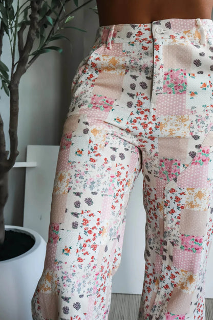 ~PREORDER~ Patchwork Petals Pink Floral Wide Leg Jeans ~PREORDER~