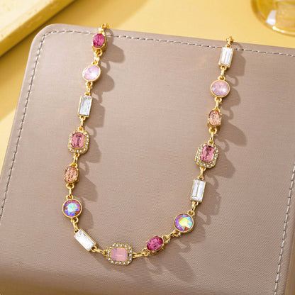 Blush & Bright Station Necklace | Pink and Clear Crystal Gold Necklace