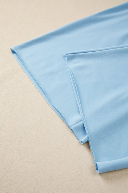 Mist Blue Lounge Set – Soft Tee & Drawstring Wide Leg Pants 2-Piece Outfit