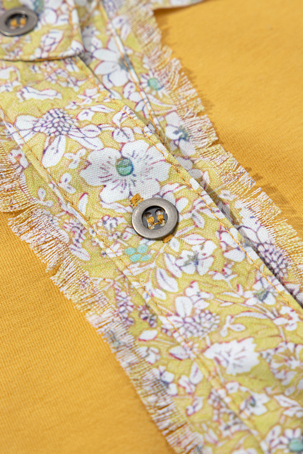 Yellow Floral-Plaid Patchwork Bishop-Sleeve Top – Mixed Print, Relaxed Fit