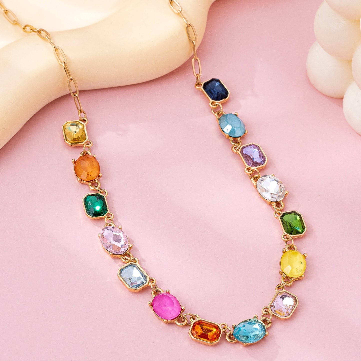 Color Pop Gemstone Paperclip Necklace | Gold Plated Statement Necklace