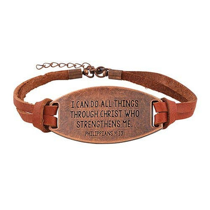 Threads of Faith Leather Bracelet | Adjustable Christian Metal Plate Bracelet