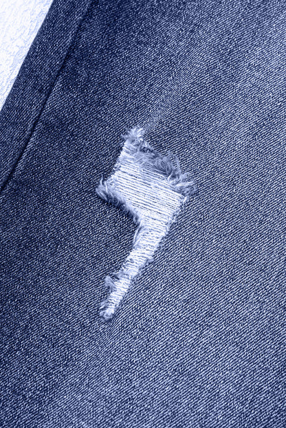 Real Teal Distressed High Waist Straight Leg Jeans with Folded Cuffs