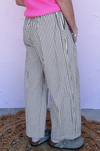 ~PREORDER ~ Black Stripe Wide Leg Casual Pants ~PREORDER ~