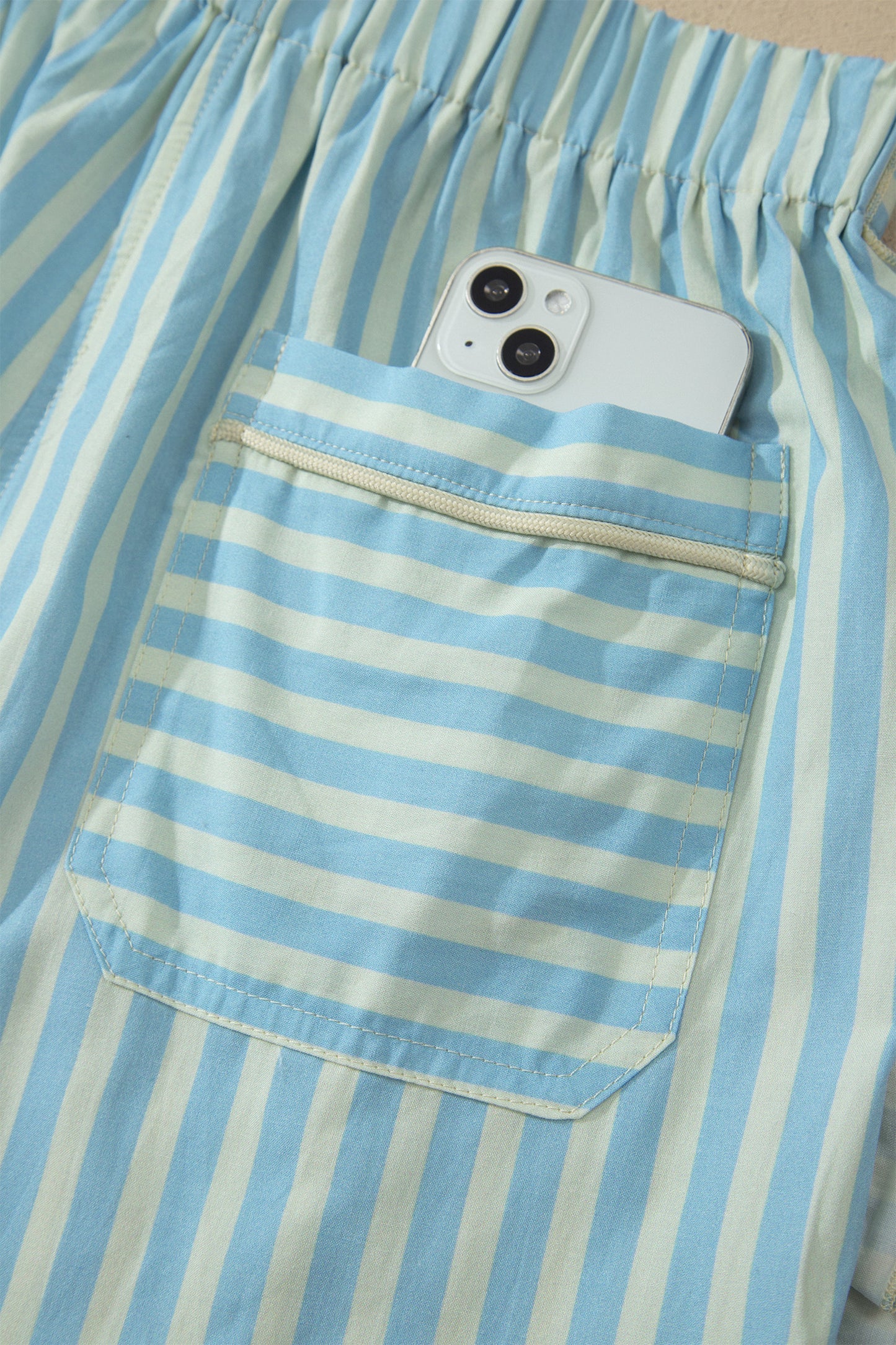 Blue Skies Ruffle Trim Shorts | Sky Blue Striped Elastic Waist Shorts