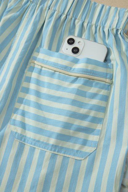 Blue Skies Ruffle Trim Shorts | Sky Blue Striped Elastic Waist Shorts