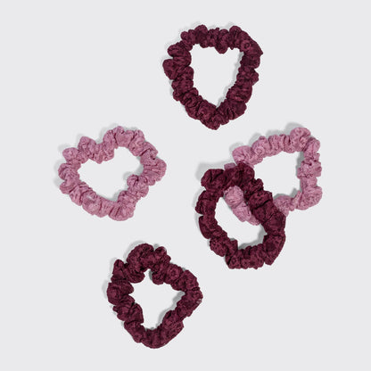 Kitsch Ruched Lace Scrunchies 5pc Set | Cherry Lacquer & Dusty Pink Hair Ties