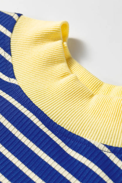 ~PREORDER~ Blue Stripe Contrast Long Sleeve Crew Neck Pullover Top ~PREORDER~