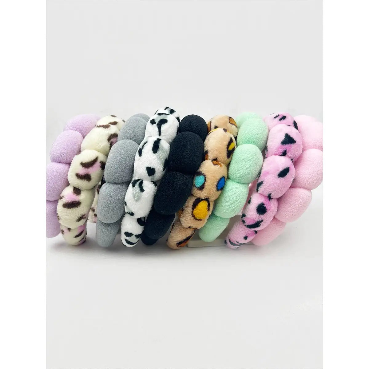 Leopard and Solid Mix of SpaCloud Puff Spa Headband | Leopard & Solid Makeup Headband Headband