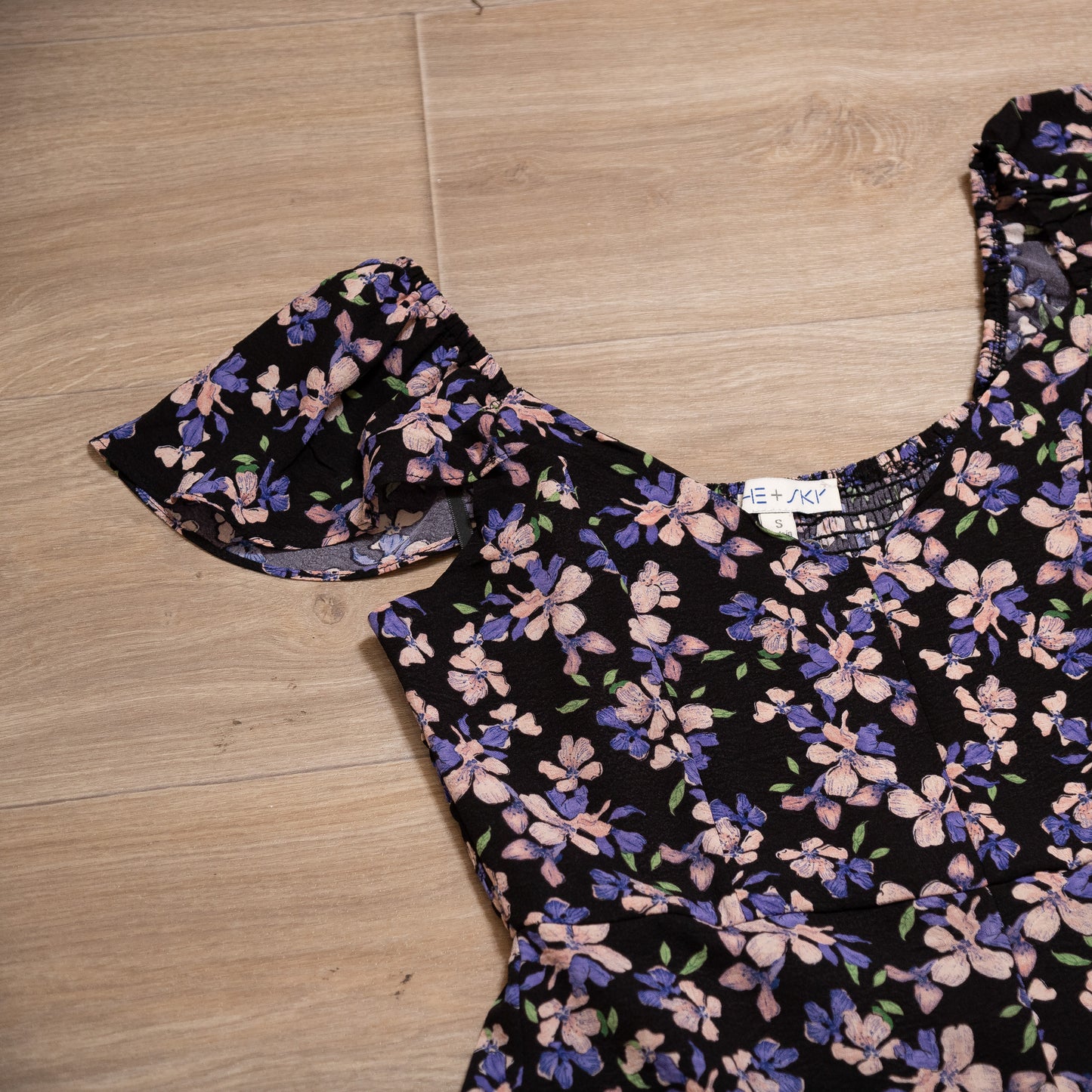 Midnight Bloom Flutter Sleeve Dress