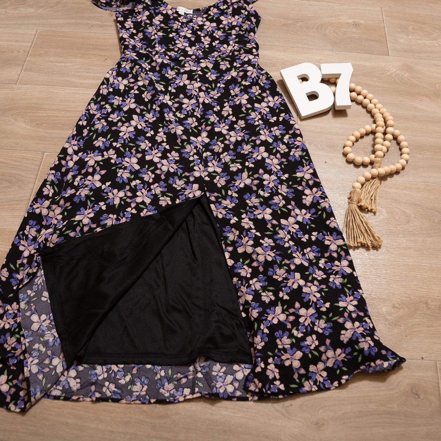 Midnight Bloom Flutter Sleeve Dress