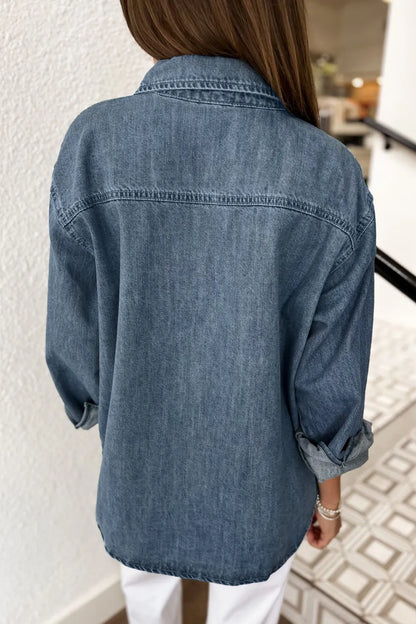 ~PREORDER~ Sky Blue Colorblock Pocket Denim Button Down Shirt ~PREORDER~
