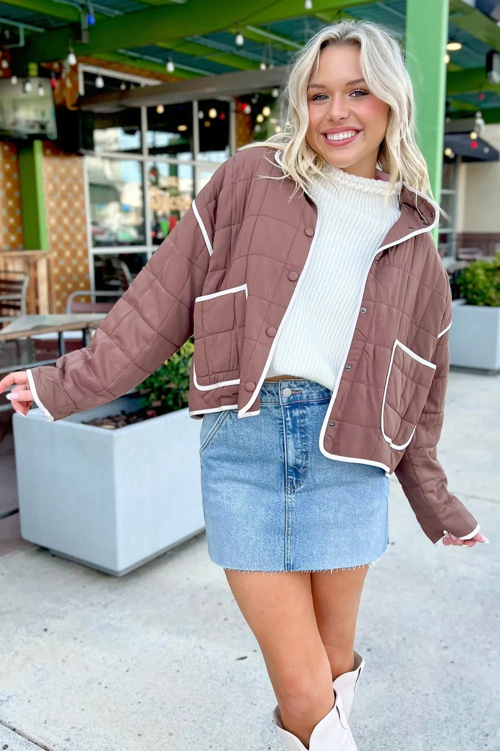~PREORDER~ Cocoa Rose Quilted Contrast Trim Jacket ~PREORDER~