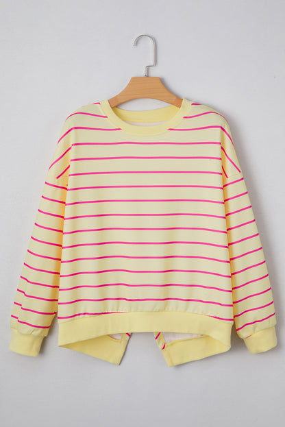 Striped Round Neck Sweatshirt with Overlap Back – Yellow & Pink Stripes