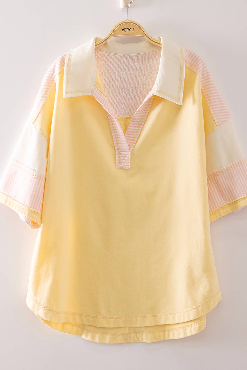 Oversized Collared Knit Top | Contrast Detail Half Sleeve Casual Shirt