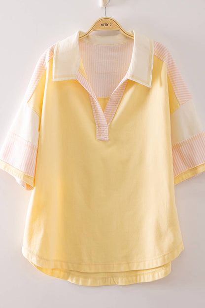 Oversized Collared Knit Top | Contrast Detail Half Sleeve Casual Shirt