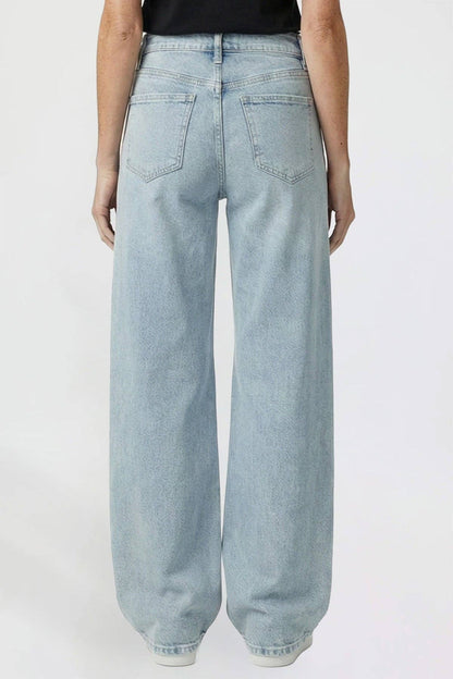 Kayla High Rise Wide Leg Jeans | YMI Premium Stretch Light Wash Denim