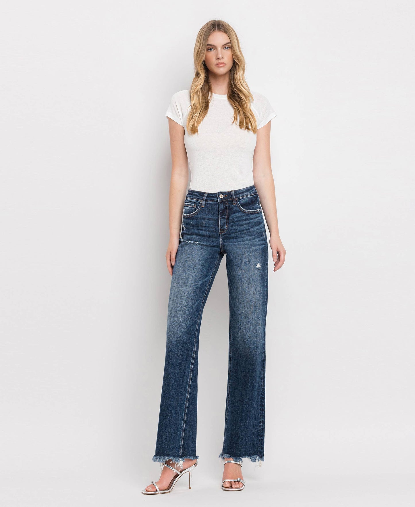 TUMMY CONTROL HIGH RISE FRAYED HEM DAD JEANS LOVERVET BY VERVET