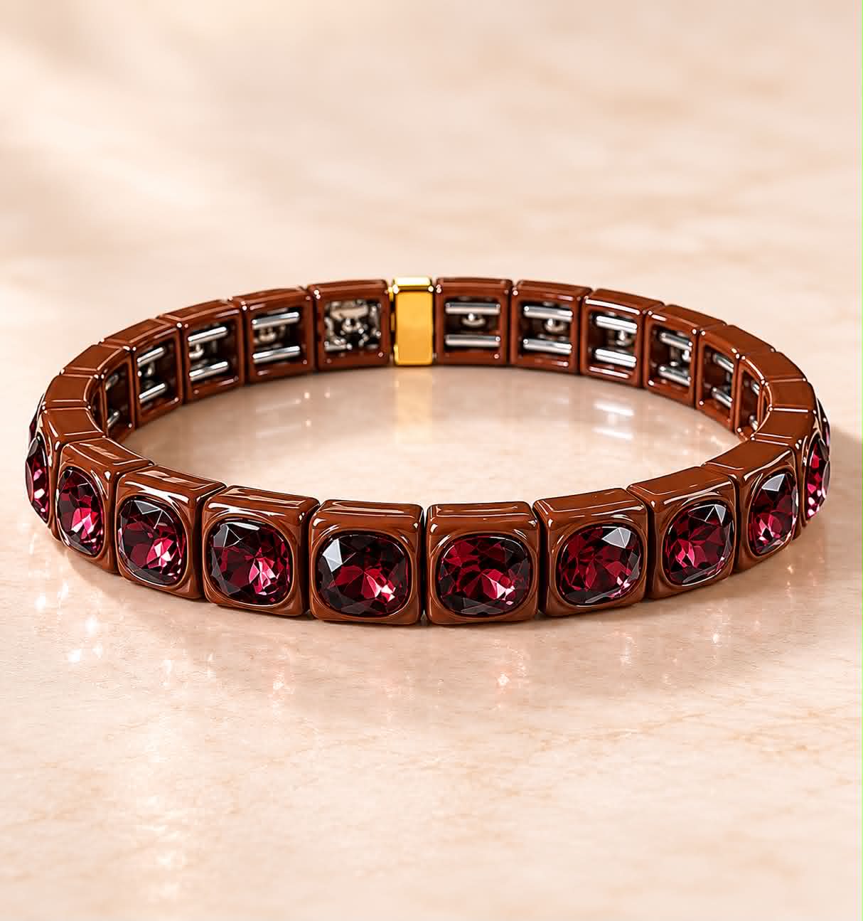 Chocolate Allure Bracelet | Light Neutral Pink Adjustable Stone Bracelet
