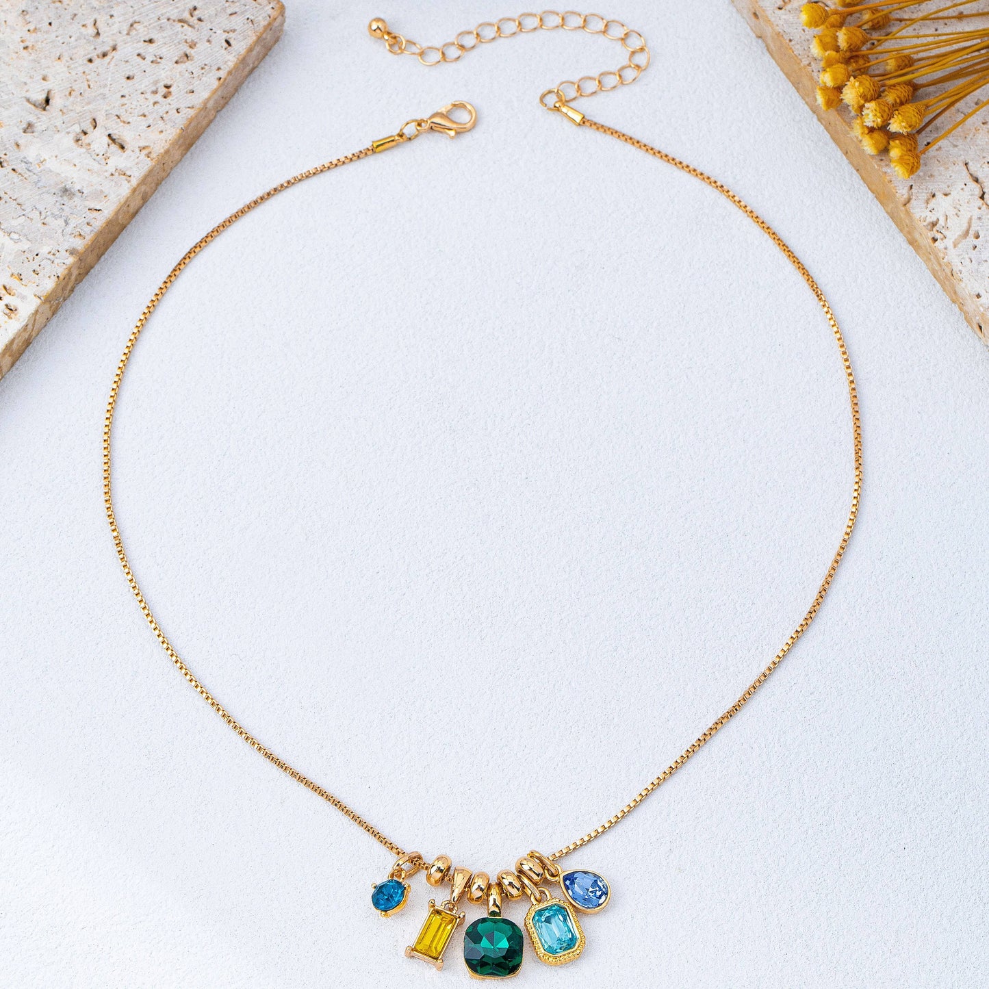 Gem Garden Necklace | Gold Multi-Color Crystal Charm Pendant Necklace