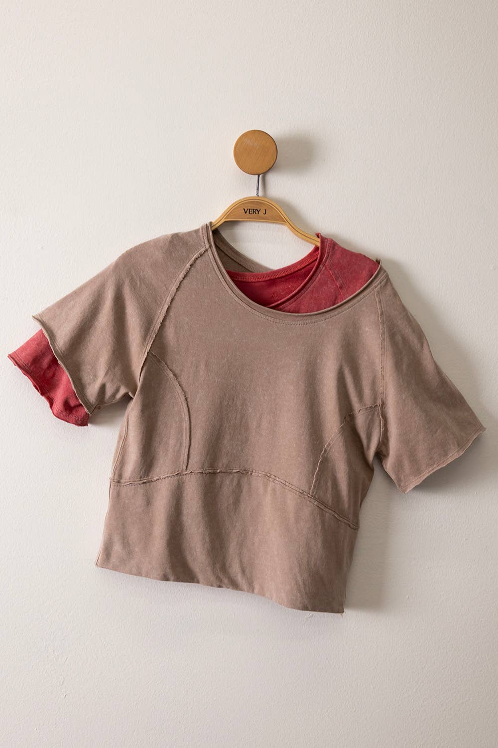 Mineral Washed Fitted Crop Top | Raw Edge Short Sleeve Tee