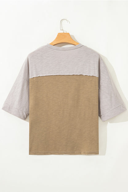 Bloom & Chill Oversized Tee – Green Floral Patch Exposed Seam Relaxed Fit Top