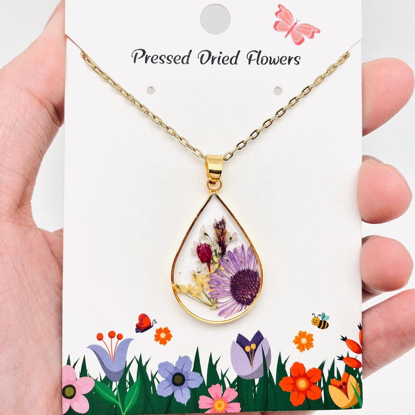 Genuine Pressed Dried Flower Floral Charm Necklace - PDF