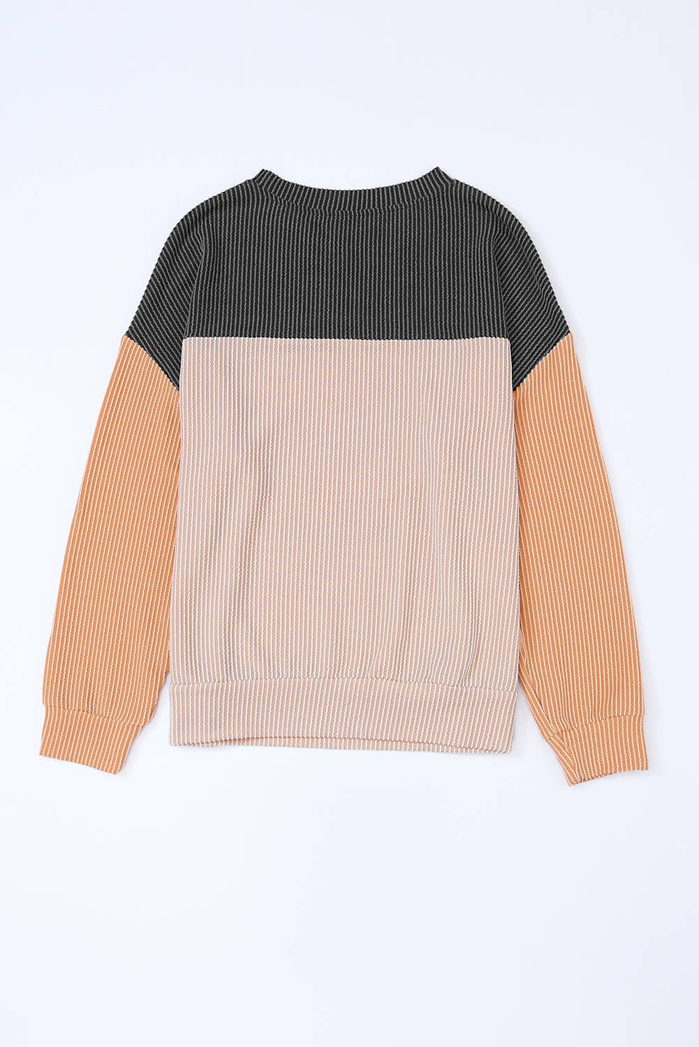 Color Block Long Sleeve Ribbed Loose Top