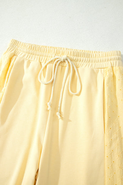 ~PREORDER ~ Yellow Cream Eyelet Lace Cropped Pullover & Drawstring Pants Set ~PREORDER ~