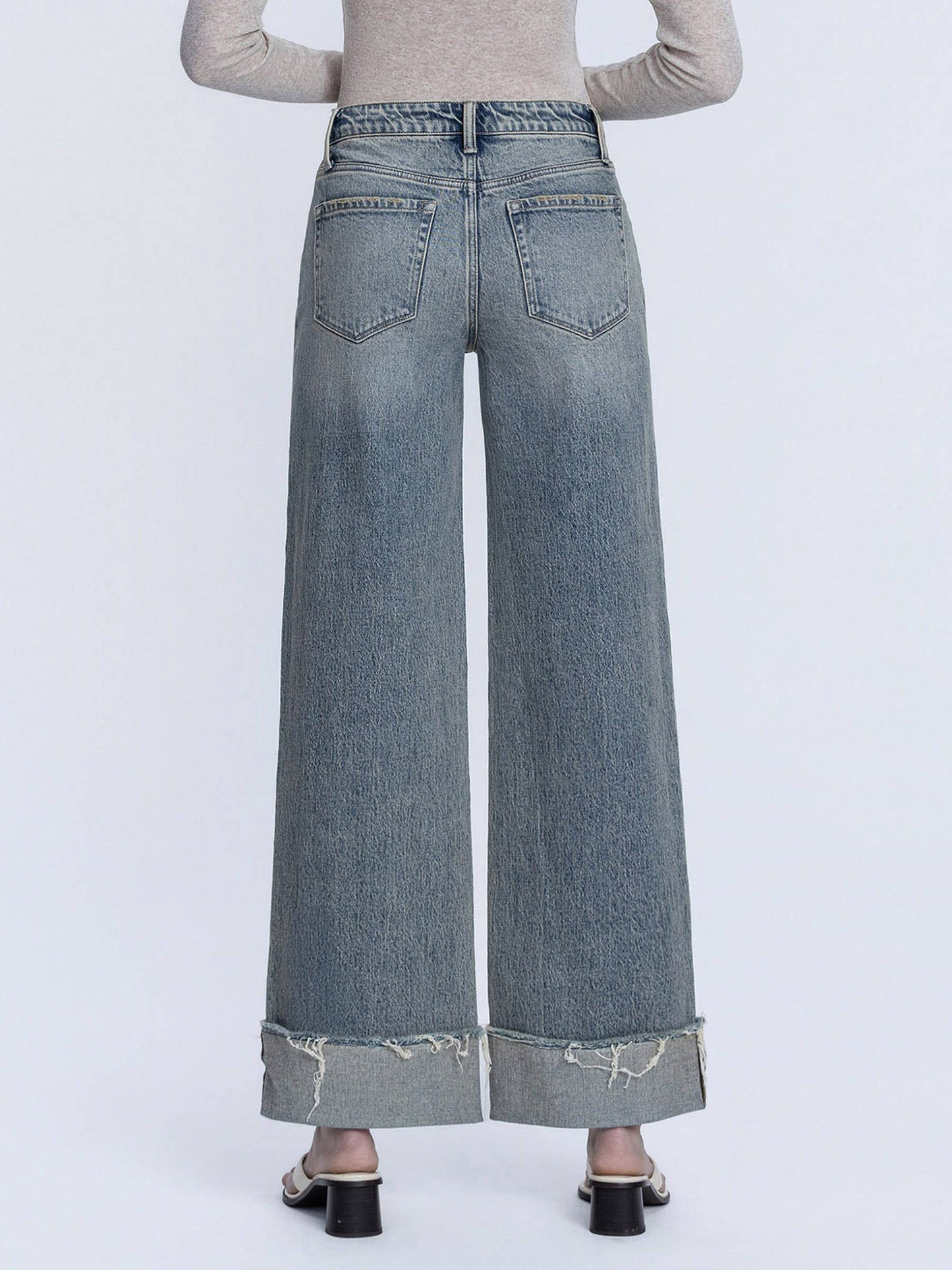 Vervet Tinted Cuff Wide Leg Jeans | High Rise Full Length Denim T7326