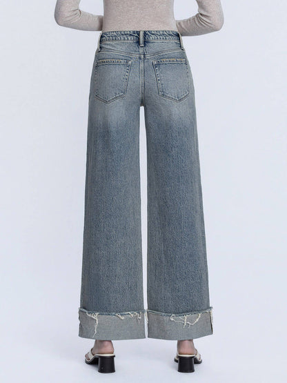 Vervet Tinted Cuff Wide Leg Jeans | High Rise Full Length Denim T7326