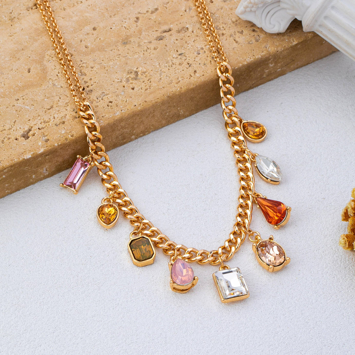 Golden Hour Charm Necklace | Earth Tone Crystal Charm Necklace