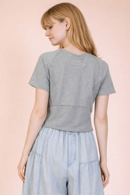 Mineral Washed Fitted Crop Top | Raw Edge Short Sleeve Tee